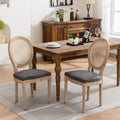 French Style Solid Wood Frame Antique Painting Linen Fabric Rattan Back Dining Chair,Set Of 2,Gray Gray Dining Room American Design,French Rubberwood Foam Fabric