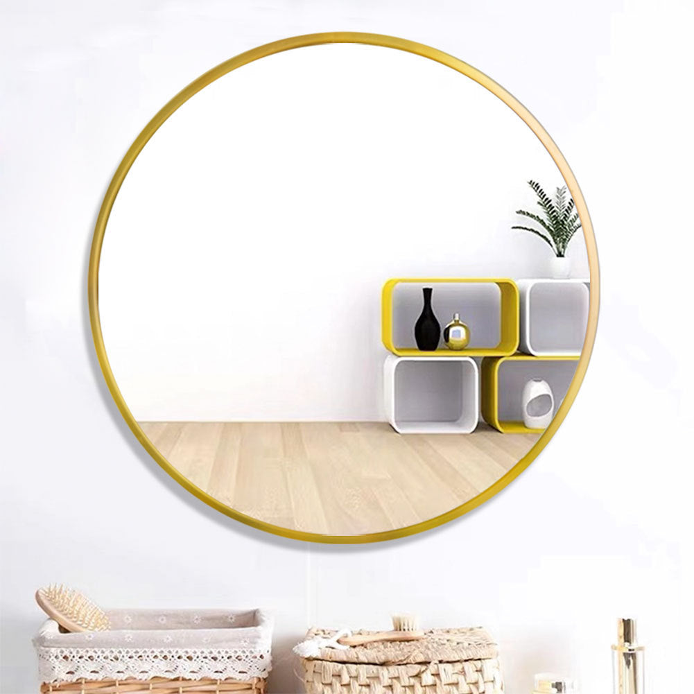 Tempered Mirror 32" Wall Circle Mirror For Bathroom, Gold Round Mirror For Wall, 20 Inch Hanging Round Mirror For Living Room, Vanity, Bedroom Gold Glass