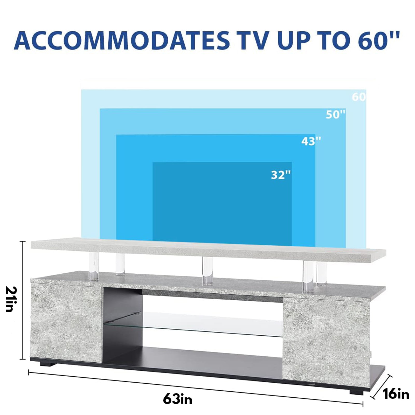 Tv Stand For 70 Inch Tv Led Gaming Entertainment Center Media Storage Console Table With Large Side Cabinet For Living Room Gray Gray Primary Living Space 60 69 Inches American Design,Modern 70 Inches Mdf Engineered Wood