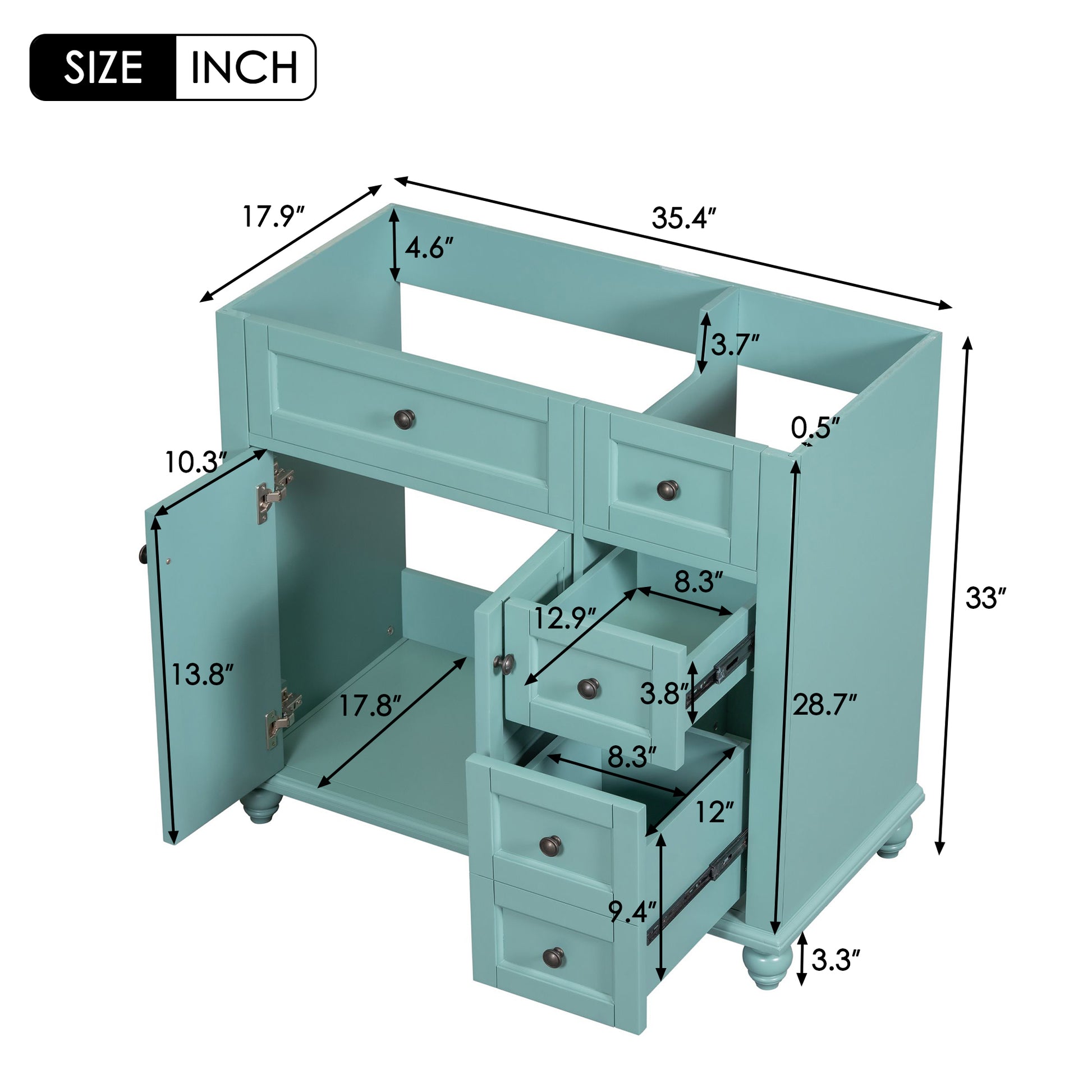 36'' Bathroom Vanity Without Top Sink, Free Standing Vanity Set With 2 Drawers& Soft Closing Doors,Solid Wood Frame Bathroom Storage Cabinet Not Include Basin Sink 2 Blue Green 2 1 Soft Close Doors Bathroom Freestanding Solid Wood Mdf Painted