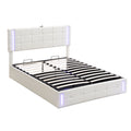 Full Size Upholstered Bed With Led Lights,Hydraulic Storage System And Usb Charging Station,White White Pu