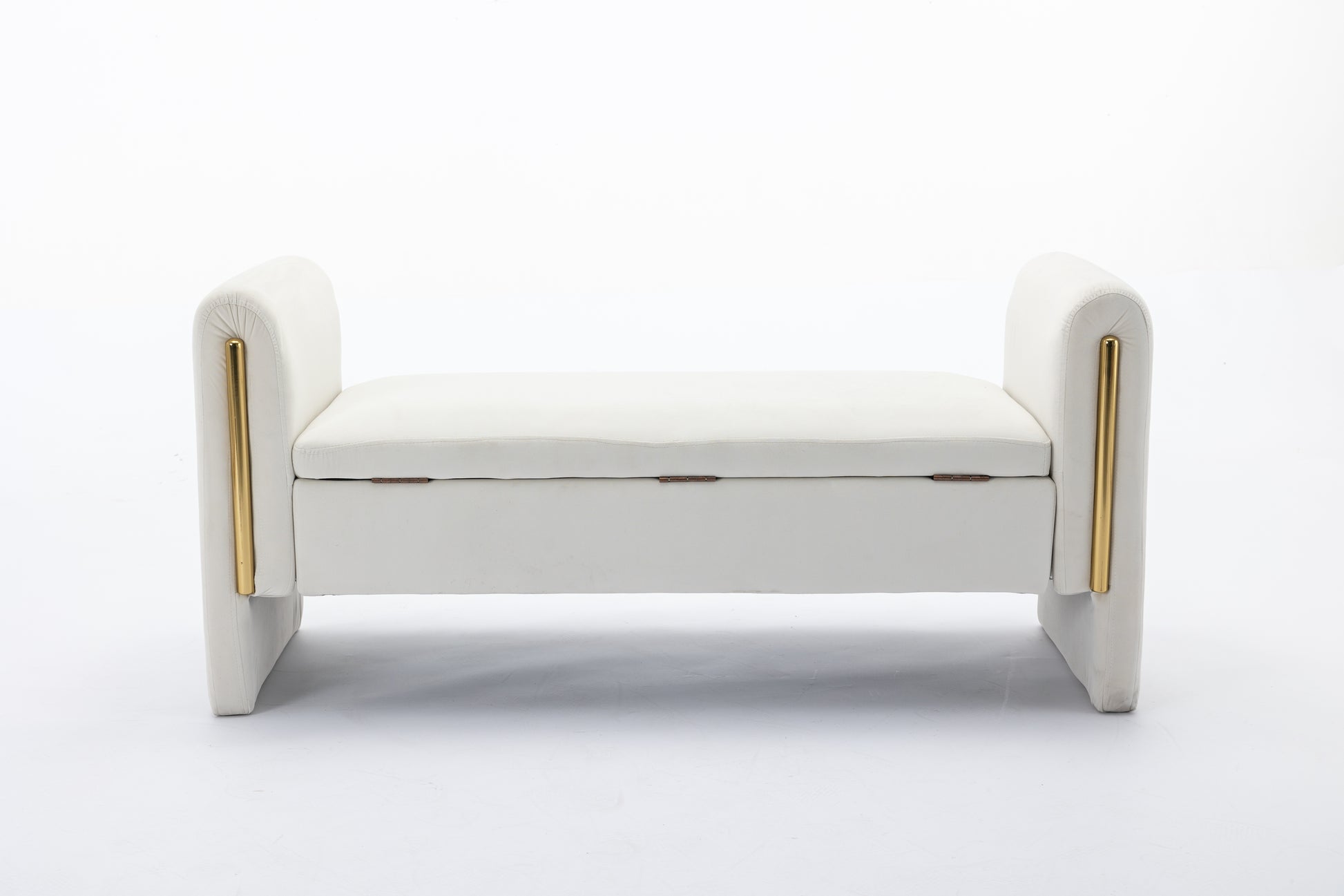 032 Velvet Fabric Storage Bench Bedroom Bench With Gold Metal Trim Strip For Living Room Bedroom Indoor,Ivory Armrest Ivory Velvet Bedroom Solid Modern Eucalyptus Wood Internal Storage Foam Velvet