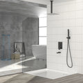 Shower System With Waterfall Tub Spout,16 Inch Ceiling Mount Square Shower System With Rough In Valve,Matte Black Matte Black Stainless Steel