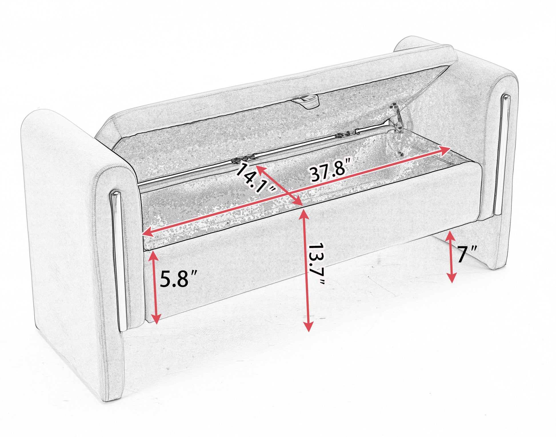 032 Teddy Fabric Storage Bench Bedroom Bench With Gold Metal Trim Strip For Living Room Bedroom Indoor,Ivory Armrest Ivory Polyester Bedroom Solid White Modern Eucalyptus Wood Internal Storage Foam Teddy