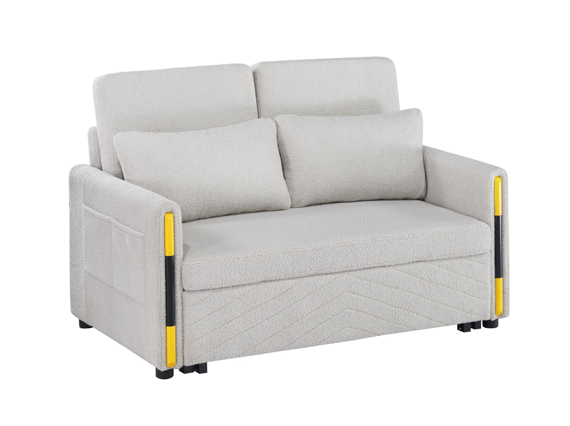 Percy 55.5"W Beige Teddy Velvet Sleeper Loveseat With Dual Pull Sleeper Design Beige Fabric