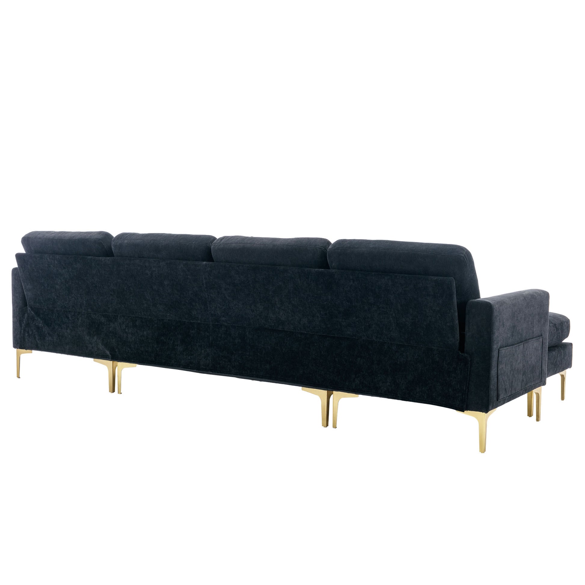 110" L Shape Convertible Sectional Sofa Couch With Movable Ottoman For Living Room, Apartment, Office, Black Black Foam Velvet 4 Seat