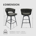 Technical Leather Woven Bar Stool Set Of 2,Black Legs Barstools No Adjustable Kitchen Island Chairs,360 Swivel Bar Stools Upholstered Counter Stool Arm Chairs With Back Footrest, Tan Metal Black Brown Kitchen Dining Chairs Foam Technical Leather