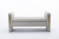 032 Velvet Fabric Storage Bench Bedroom Bench With Gold Metal Trim Strip For Living Room Bedroom Indoor,Light Gray Armrest Light Gray Velvet Bedroom Solid Modern Eucalyptus Wood Internal Storage Foam Velvet