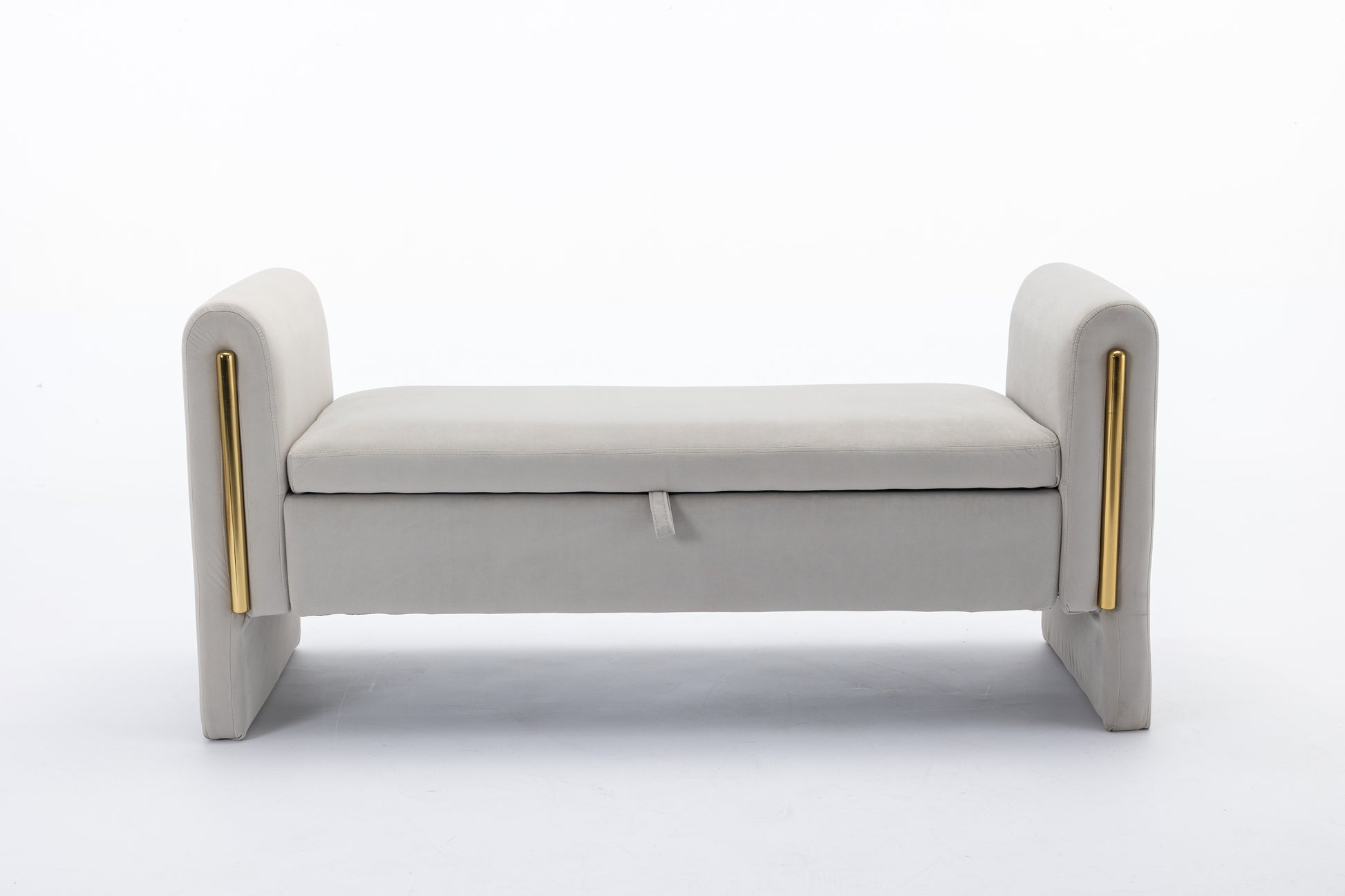 032 Velvet Fabric Storage Bench Bedroom Bench With Gold Metal Trim Strip For Living Room Bedroom Indoor,Light Gray Armrest Light Gray Velvet Bedroom Solid Modern Eucalyptus Wood Internal Storage Foam Velvet