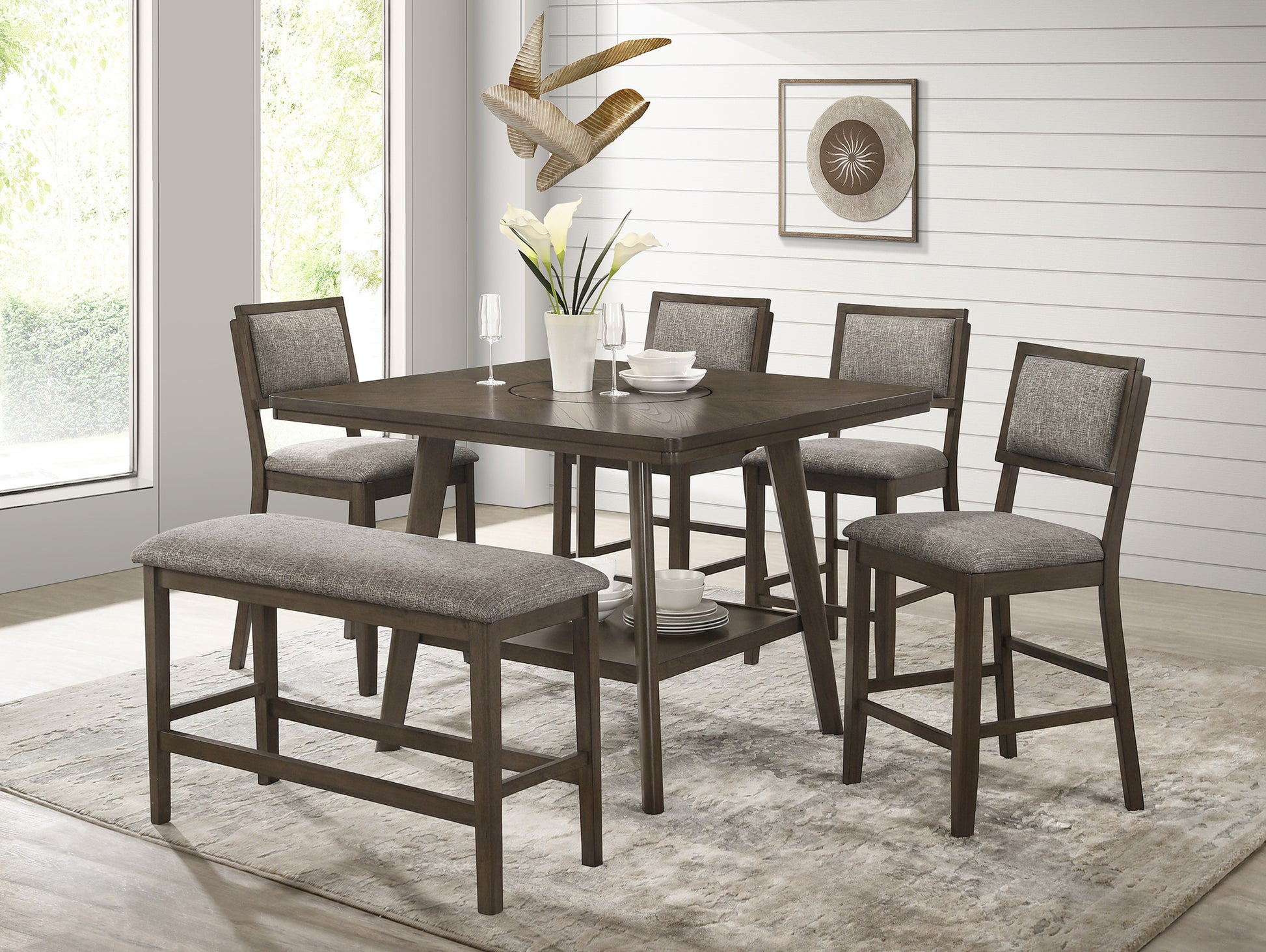 2Pc Transitional Counter Height Dining Side Chairs With Upholstered Seat Back Dark Brown Gray Finish Dining Room Wooden Furniture Brown Dining Room Contemporary,Transitional Dining Chairs Wood