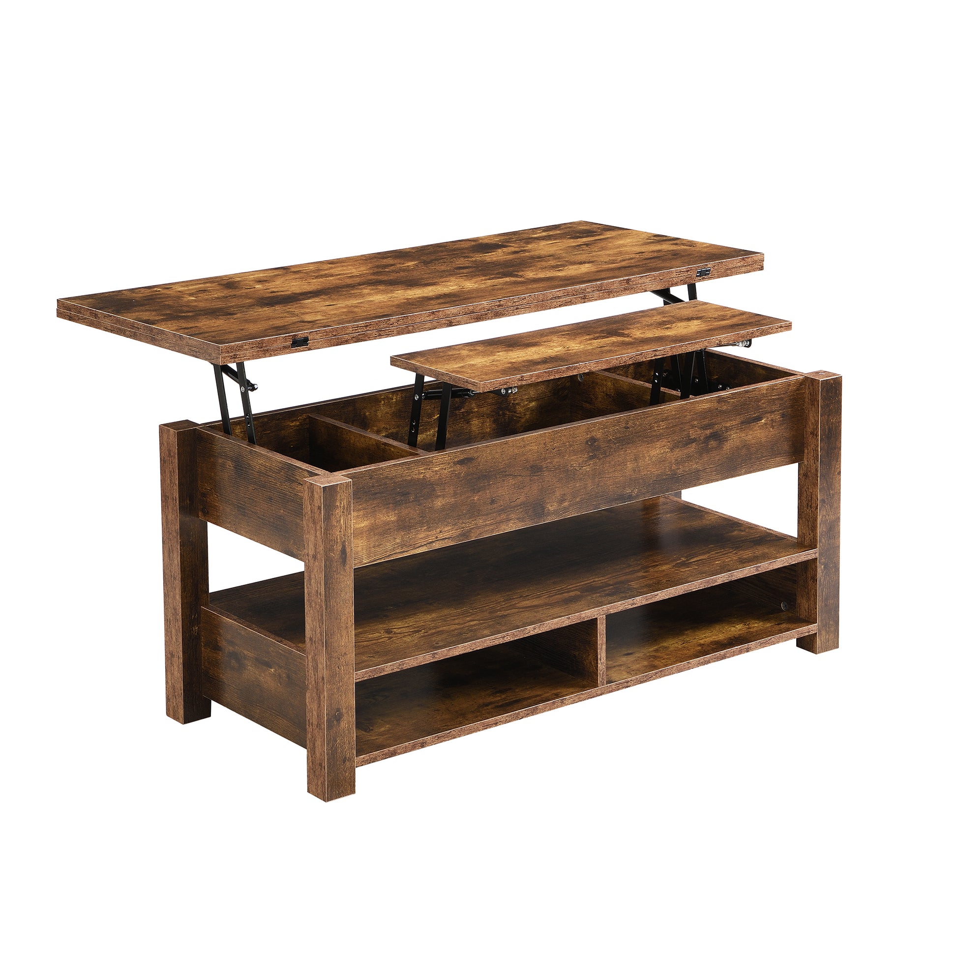 Lift Top Coffee Table, Multi Functional Coffee Table With Open Shelves, Modern Lift Tabletop Dining Table For Living Room, Home Office, Rustic Brown Rustic Brown Primary Living Space Particle Board