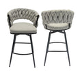 Bar Chair Linen Woven Bar Stool Set Of 2,Black Legs Barstools No Adjustable Kitchen Island Chairs,360 Swivel Bar Stools Upholstered Bar Chair Counter Stool Arm Chairs With Back Footrest, Grey Metal Grey Kitchen Dining Chairs Foam Linen