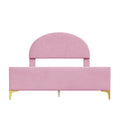 Full Size Upholstered Platform Bed With Classic Semi Circle Shaped Headboard And Mental Legs, Velvet, Pink Pink Velvet