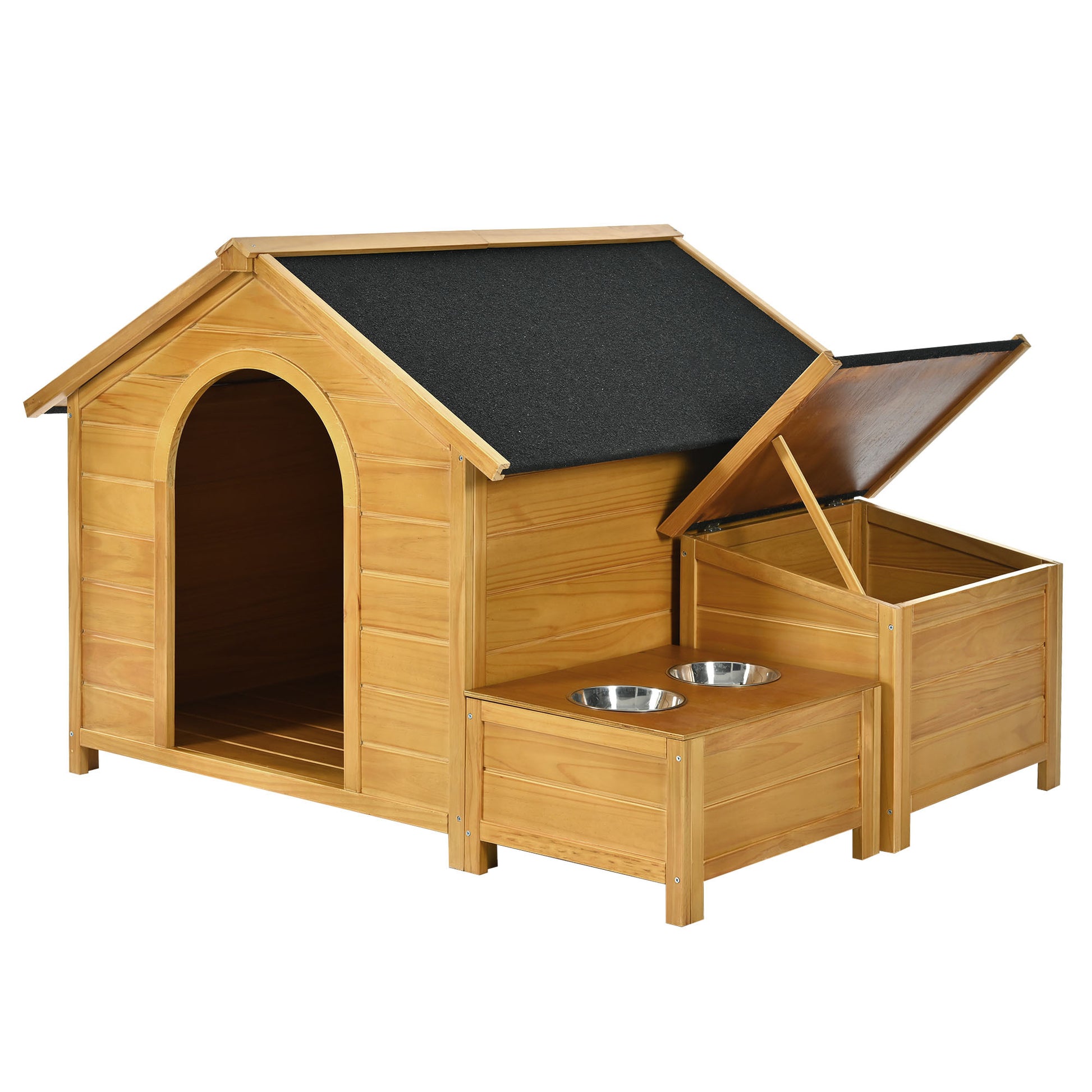 51.18" L X 43.7" W X 37" H Large Size Wooden Dog House, Dog Crate For Large Dog Breeds, Cabin Style Raised Dog Shelter With Asphalt Roof, Solid Wood, Weatherproof, Nature Natural Wood Outdoor Kennel Large 41 70 Lbs Pine