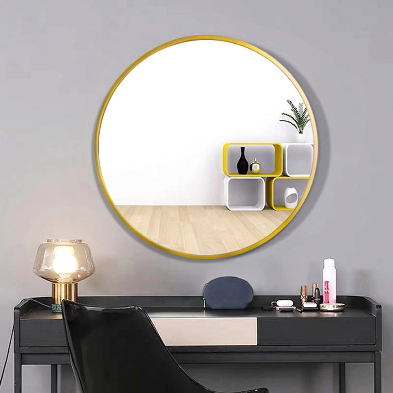 Tempered Mirror 28" Wall Circle Mirror For Bathroom, Gold Round Mirror For Wall, 20 Inch Hanging Round Mirror For Living Room, Vanity, Bedroom Gold Glass