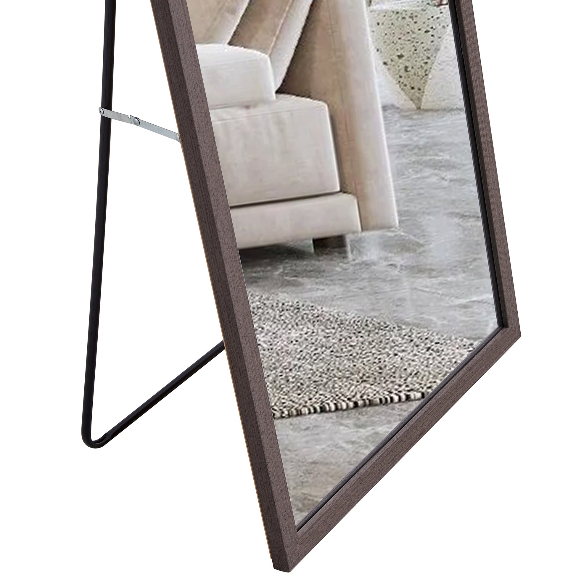 Third Generation Packaging Upgrade, Thickened Frame, Gray Wood Grain Solid Wood Frame Full Length Mirror, Dressing Mirror, Bedroom Entrance, Decorative Mirror, Floor Standing Mirror. 65"*22.8" Gray Solid Wood