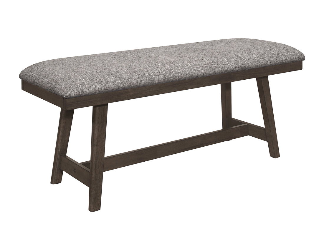 1Pc Dark Brown Finish Transitional Bench Upholstered Seat Gray Linen Look Fabric Wooden Furniture Brown Solid Wood