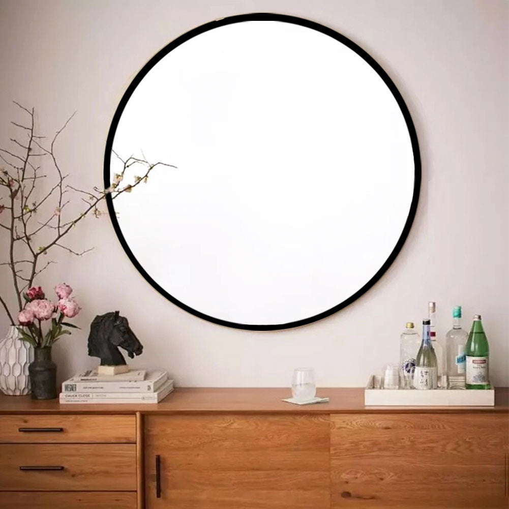 Tempered Mirror 32" Wall Circle Mirror For Bathroom, Black Round Mirror For Wall, 20 Inch Hanging Round Mirror For Living Room, Vanity, Bedroom Black Glass