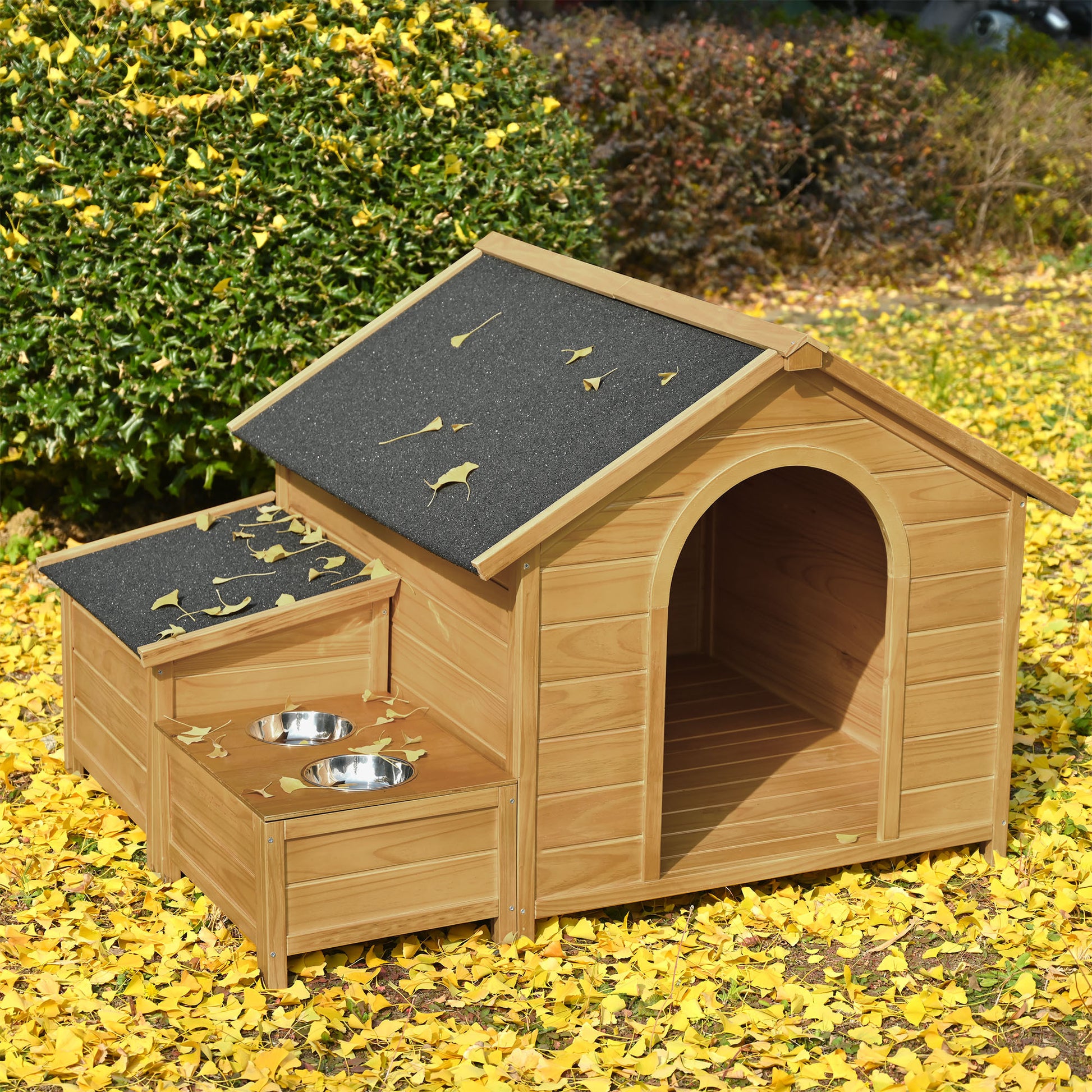 51.18" L X 43.7" W X 37" H Large Size Wooden Dog House, Dog Crate For Large Dog Breeds, Cabin Style Raised Dog Shelter With Asphalt Roof, Solid Wood, Weatherproof, Nature Natural Wood Outdoor Kennel Large 41 70 Lbs Pine