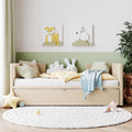 Twin Size Upholstered Daybed With Pop Up Trundle, Beige Twin Beige Upholstered