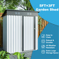 5 X 3 Ft Outdoor Storage Shed, Galvanized Metal Garden Shed With Lockable Doors, Tool Storage Shed For Patio Lawn Backyard Trash Cans White Metal