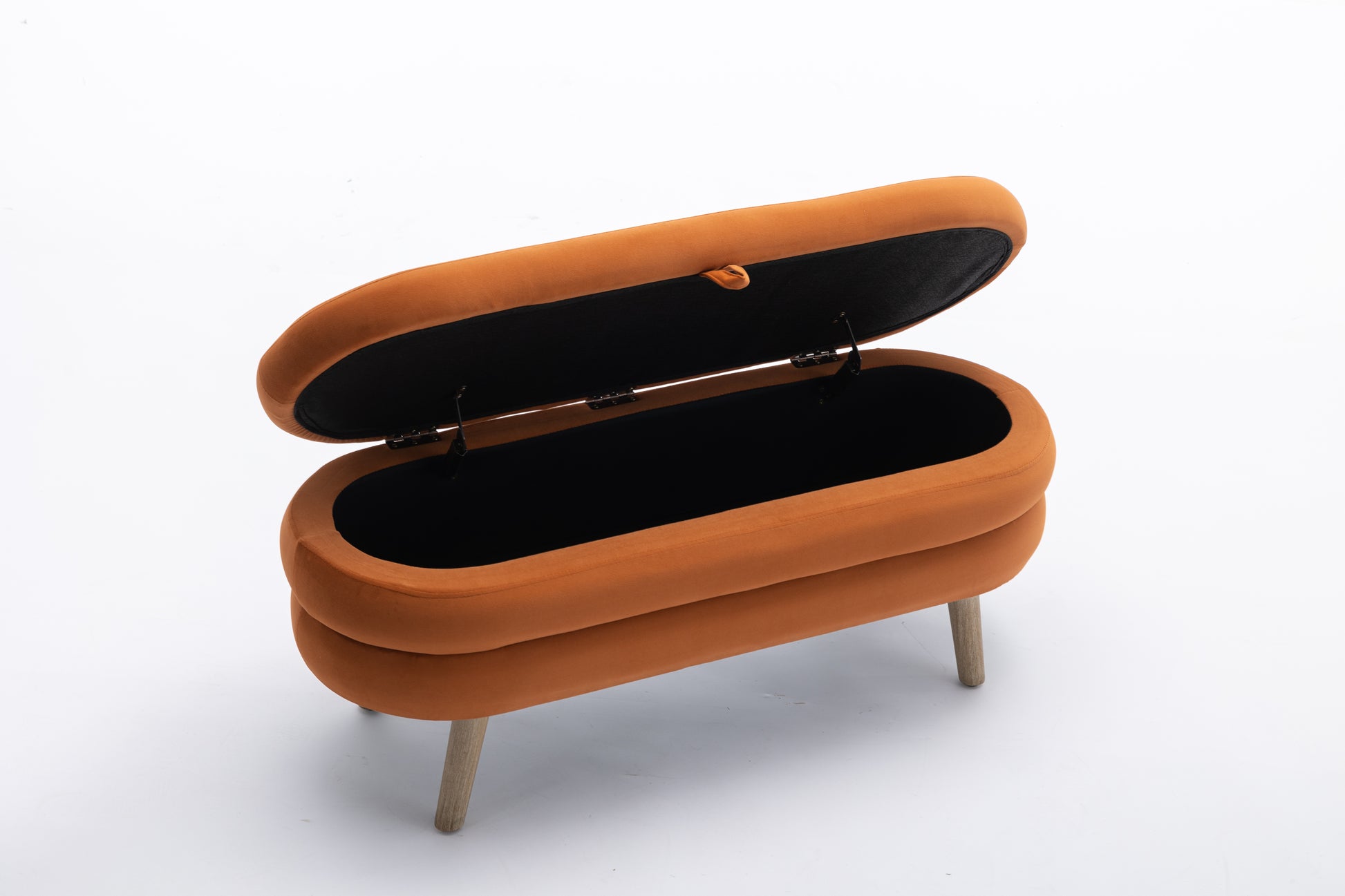 036 Velvet Fabric Storage Bench Bedroom Bench With Wood Legs For Living Room Bedroom Indoor,Orange Tufted Orange Velvet Bedroom Solid Orange Modern Eucalyptus Internal Storage Foam Velvet