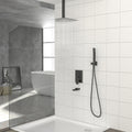 Shower System With Waterfall Tub Spout,16 Inch Ceiling Mount Square Shower System With Rough In Valve,Matte Black Matte Black Stainless Steel