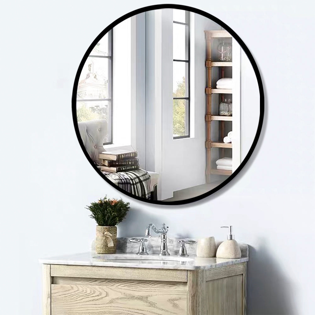 Tempered Mirror 32" Wall Circle Mirror For Bathroom, Black Round Mirror For Wall, 20 Inch Hanging Round Mirror For Living Room, Vanity, Bedroom Black Glass