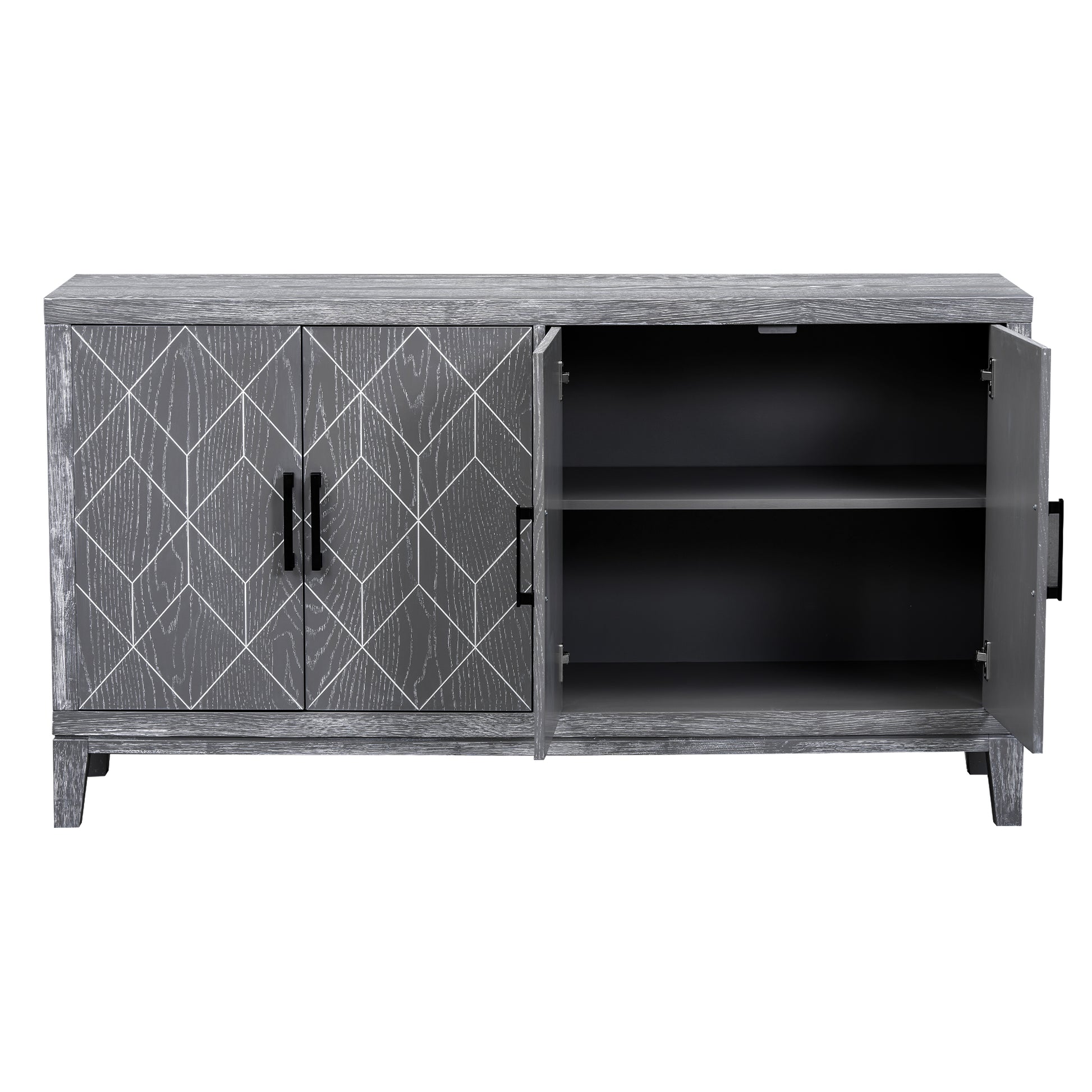 4 Door Retro Sideboard With Adjustable Shelves, Two Large Cabinet With Long Handle, For Living Room And Dining Room Light Gray Light Gray Mdf