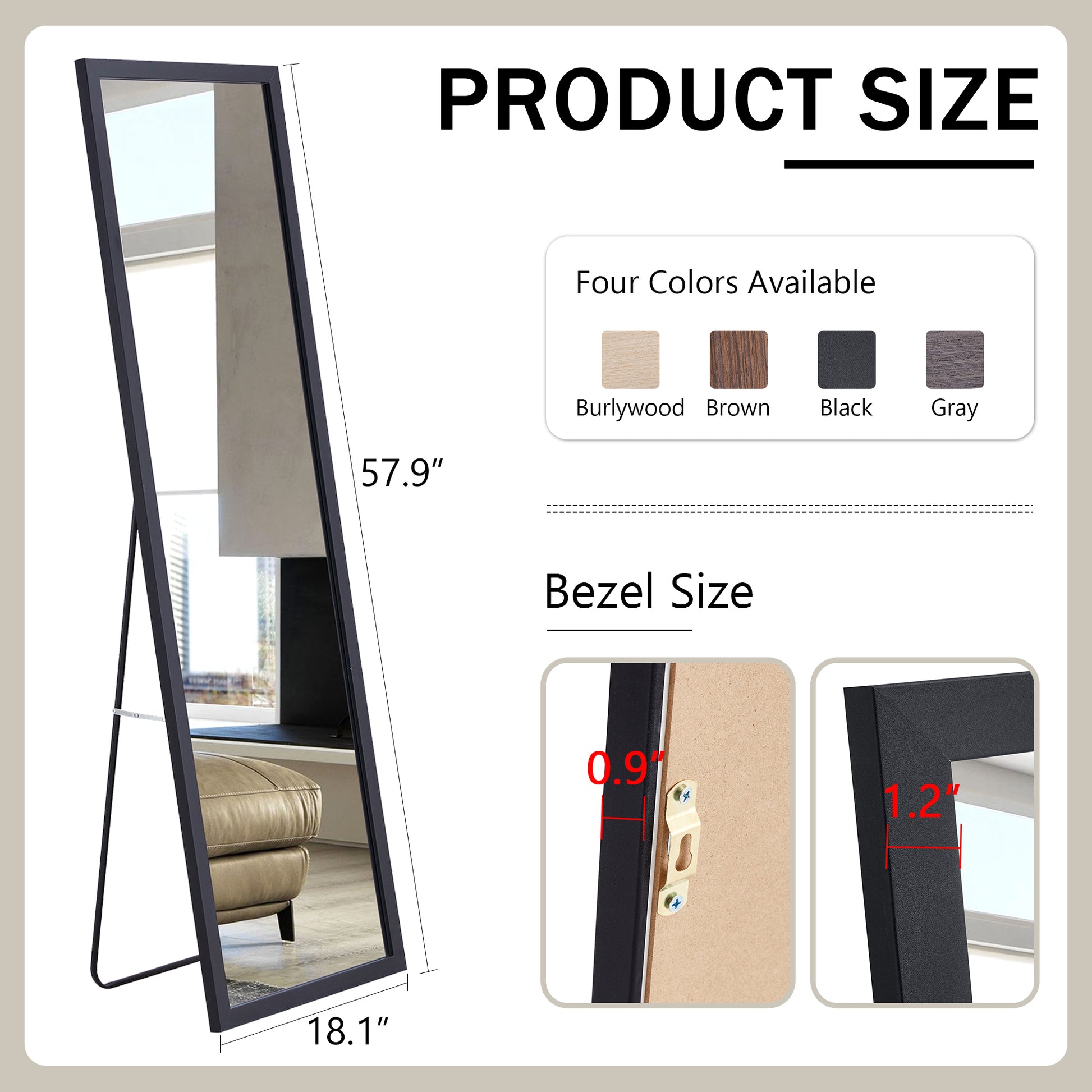 Third Generation, Black Thick Wooden Frame Full Body Mirror, Large Floor Standing Mirror, Dressing Mirror, Decorative Mirror, Suitable For Bedrooms, Living Rooms, Clothing Stores57.9"*18.1" Black Solid Wood