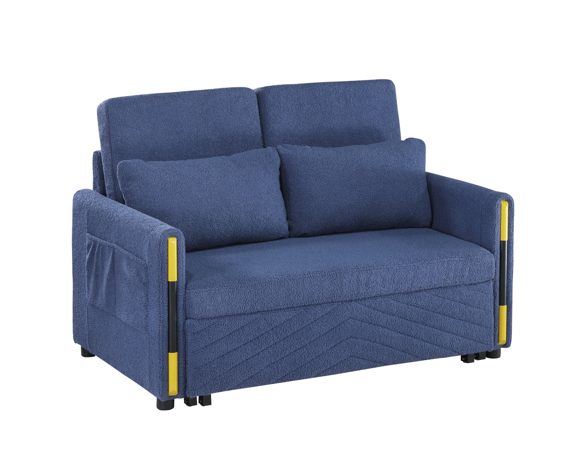 Percy 55.5" Navy Teddy Velvet Sleeper Loveseat With Side Pockets Navy Fabric