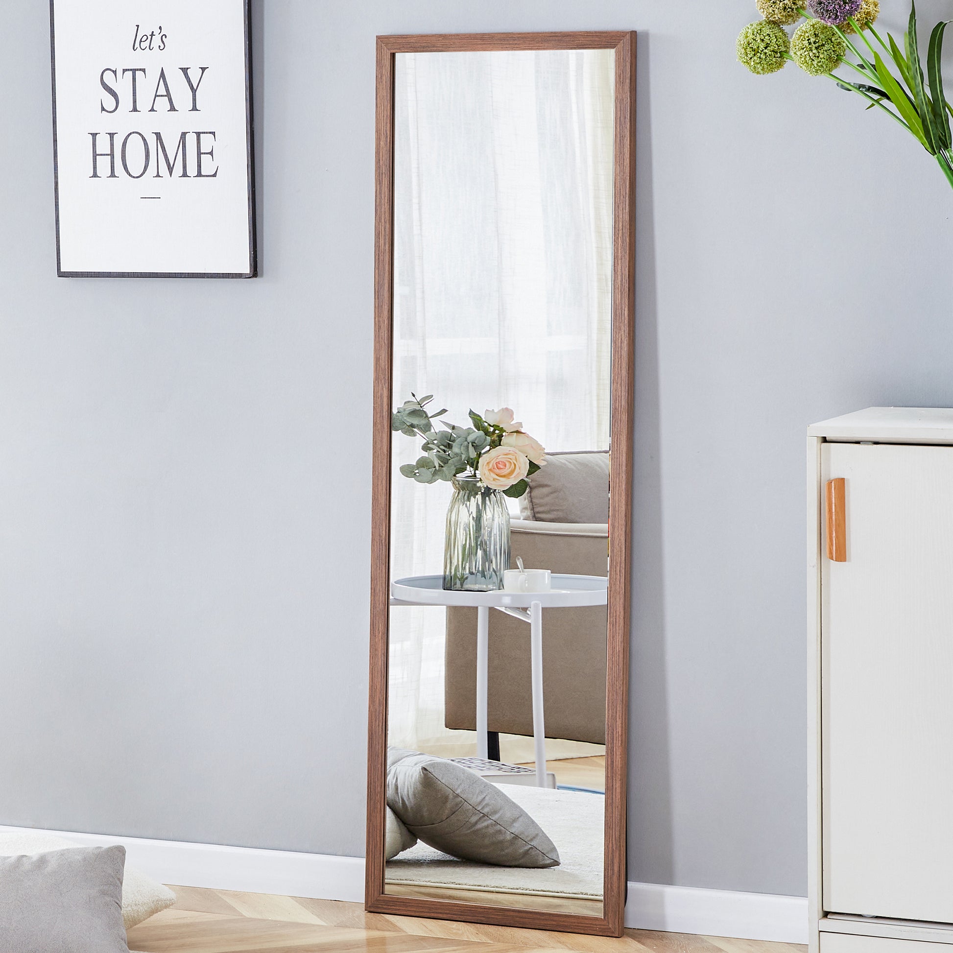 Third Generation Packaging Upgrade, Thickened Border, Brown Wood Grain Solid Wood Frame Full Length Mirror, Dressing Mirror, Bedroom Entrance, Decorative Mirror, And Floor Standing Mirror. 57.9"*18.1" Brown Solid Wood