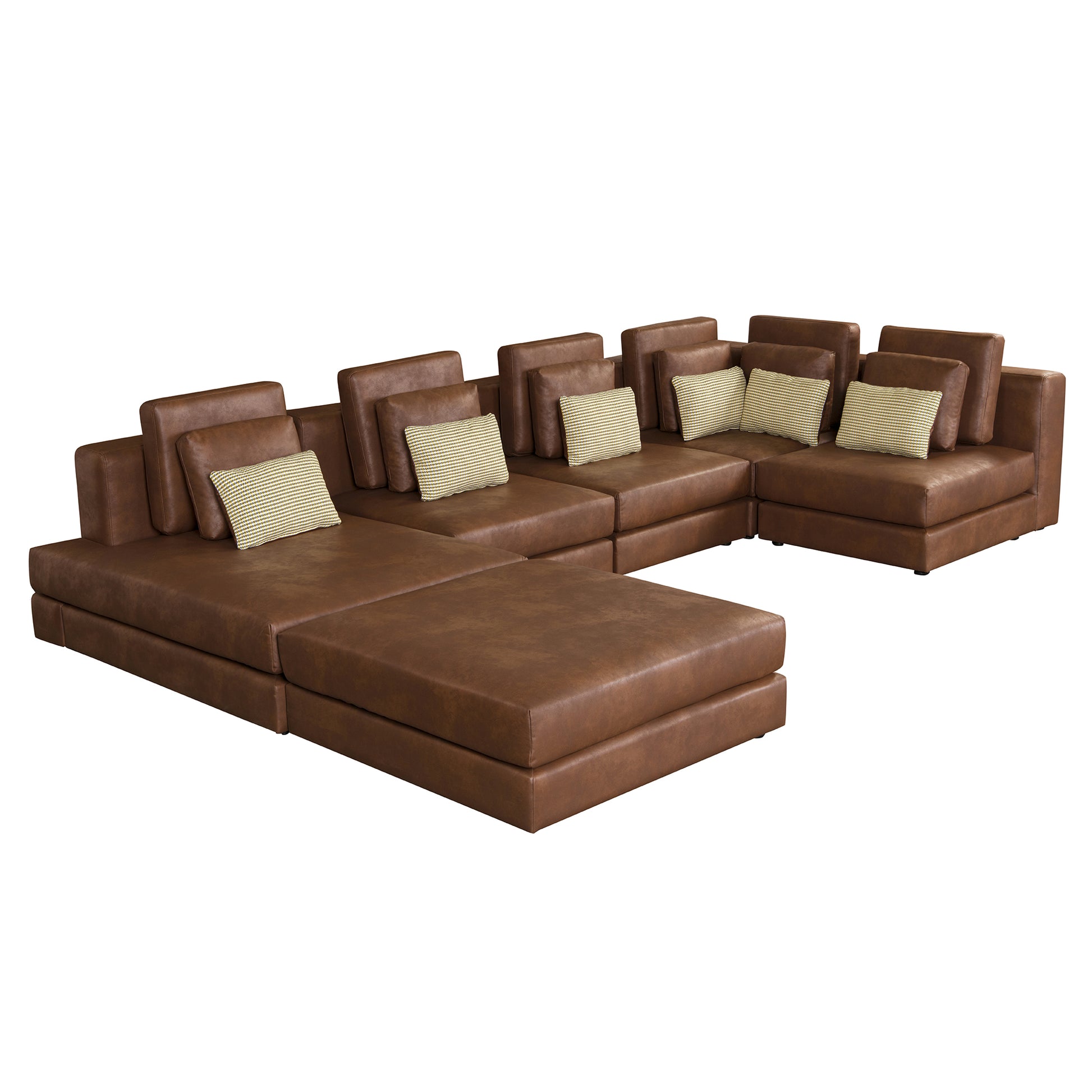 112.7" Modular Sectional Sofa Corner Sofa Chaise Lounge With Movable Ottoman For Living Room, Brown Brown Foam Palomino Fabric