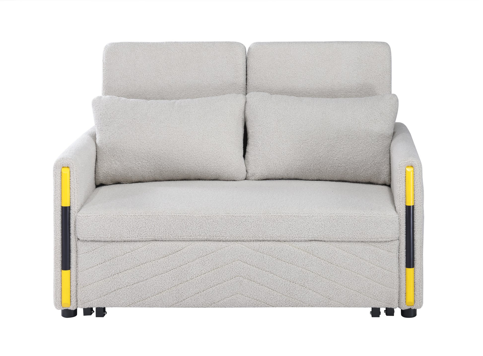 Percy 55.5"W Beige Teddy Velvet Sleeper Loveseat With Dual Pull Sleeper Design Beige Fabric