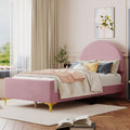 Twin Size Upholstered Platform Bed With Classic Semi Circle Shaped Headboard And Mental Legs, Velvet, Pink Pink Velvet