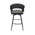 Technical Leather Woven Bar Stool Set Of 2,Black Legs Barstools No Adjustable Kitchen Island Chairs,360 Swivel Bar Stools Upholstered Counter Stool Arm Chairs With Back Footrest, Tan Metal Black Brown Kitchen Dining Chairs Foam Technical Leather