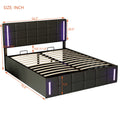 Full Size Upholstered Bed With Led Lights,Hydraulic Storage System And Usb Charging Station,Black Black Pu