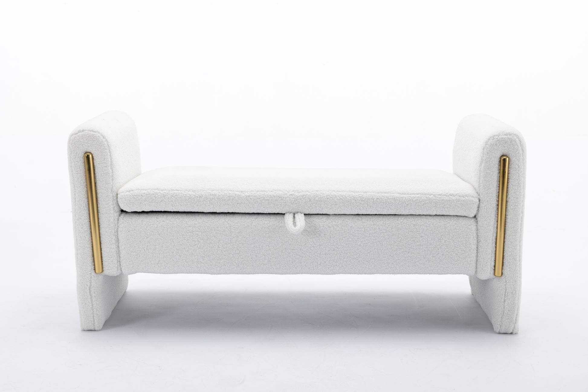 032 Teddy Fabric Storage Bench Bedroom Bench With Gold Metal Trim Strip For Living Room Bedroom Indoor,Ivory Armrest Ivory Polyester Bedroom Solid White Modern Eucalyptus Wood Internal Storage Foam Teddy