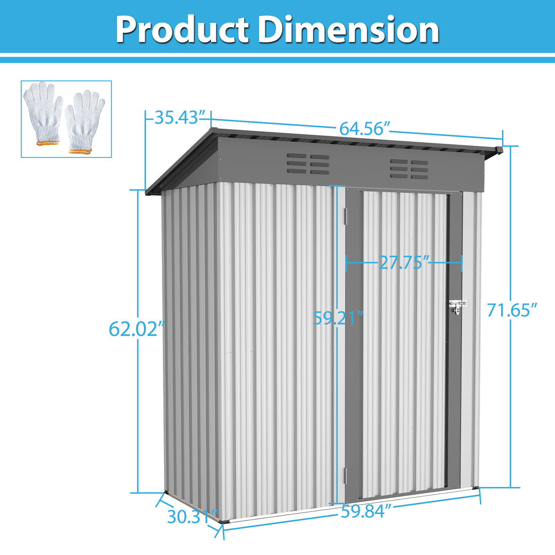 5 X 3 Ft Outdoor Storage Shed, Galvanized Metal Garden Shed With Lockable Doors, Tool Storage Shed For Patio Lawn Backyard Trash Cans White Metal