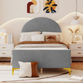 Twin Size Upholstered Platform Bed With Classic Semi Circle Shaped Headboard And Mental Legs, Velvet, Gray Gray Velvet