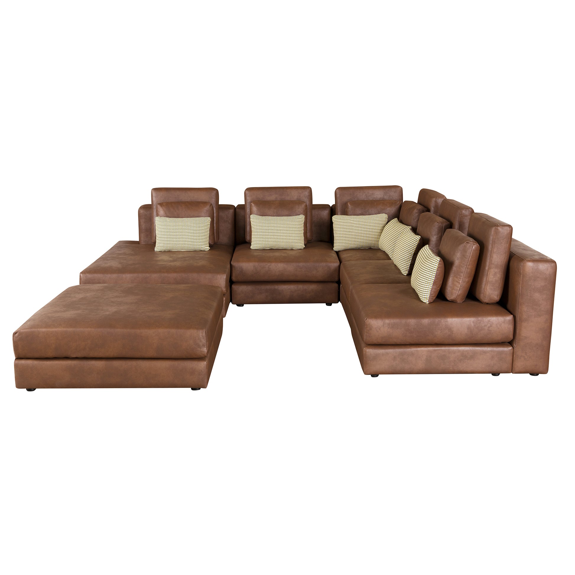 112.7" Modular Sectional Sofa Corner Sofa Chaise Lounge With Movable Ottoman For Living Room, Brown Brown Foam Palomino Fabric