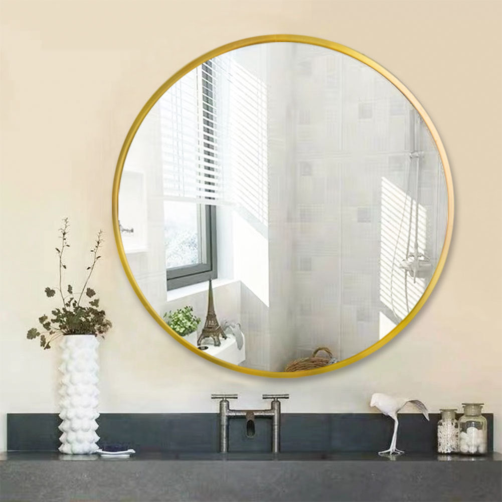 Tempered Mirror 32" Wall Circle Mirror For Bathroom, Gold Round Mirror For Wall, 20 Inch Hanging Round Mirror For Living Room, Vanity, Bedroom Gold Glass