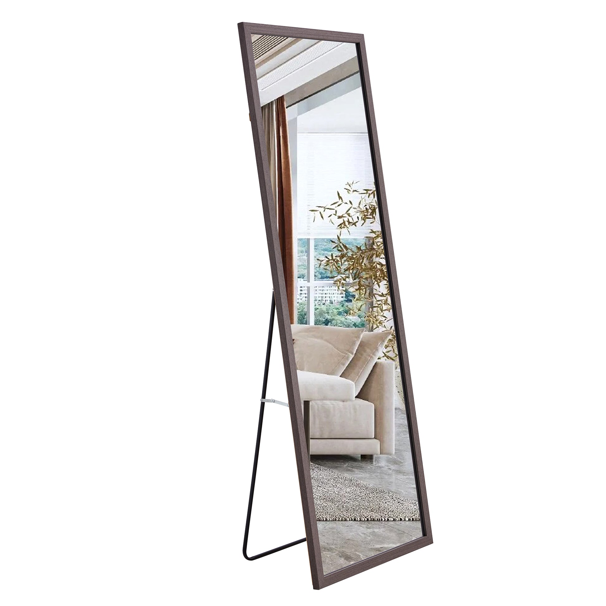 Third Generation Packaging Upgrade, Thickened Frame, Gray Wood Grain Solid Wood Frame Full Length Mirror, Dressing Mirror, Bedroom Entrance, Decorative Mirror, Floor Standing Mirror. 65"*22.8" Gray Solid Wood