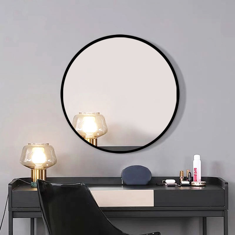 Tempered Mirror 28" Wall Circle Mirror For Bathroom, Black Round Mirror For Wall, 20 Inch Hanging Round Mirror For Living Room, Vanity, Bedroom Black Glass