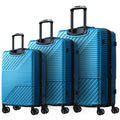 Hardshell Luggage Sets 3 Piece Double Spinner 8 Wheels Suitcase With Tsa Lock Lightweight 20''24''28'' Blue Abs