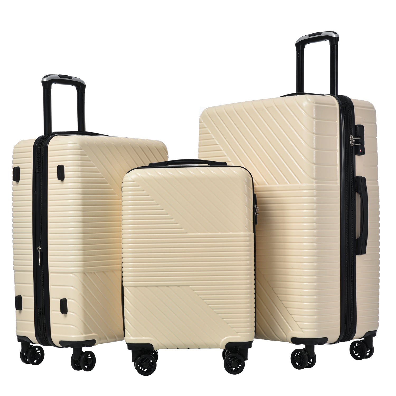 Hardshell Luggage Sets 3 Piece Double Spinner 8 Wheels Suitcase With Tsa Lock Lightweight 20''24''28'' White Abs