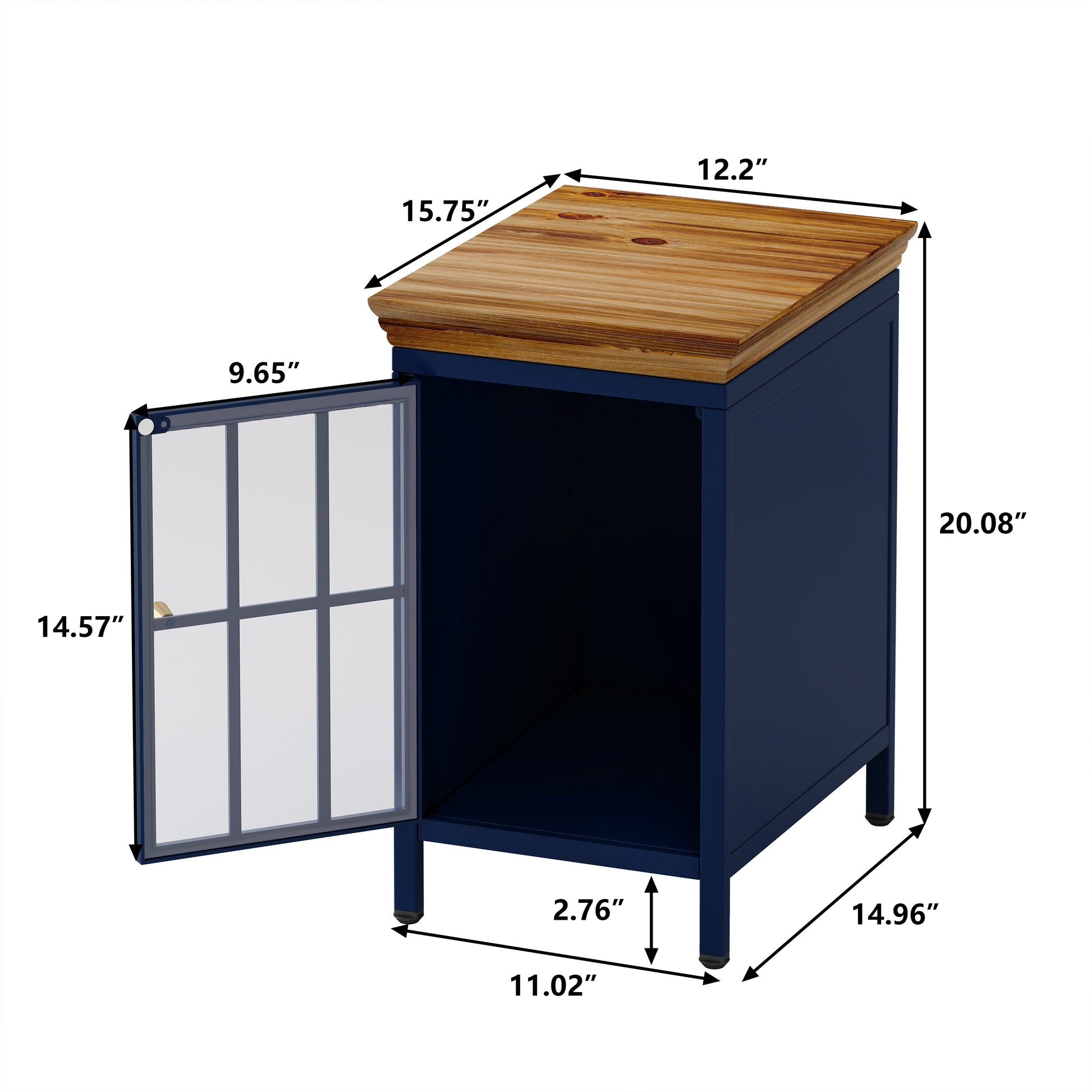 Nightstand With Storage Cabinet & Solid Wood Tabletop, Bedside Table, Sofa Side Coffee Table For Bedroom, Living Room, Dark Blue Set Of Two Pieces Blue Iron