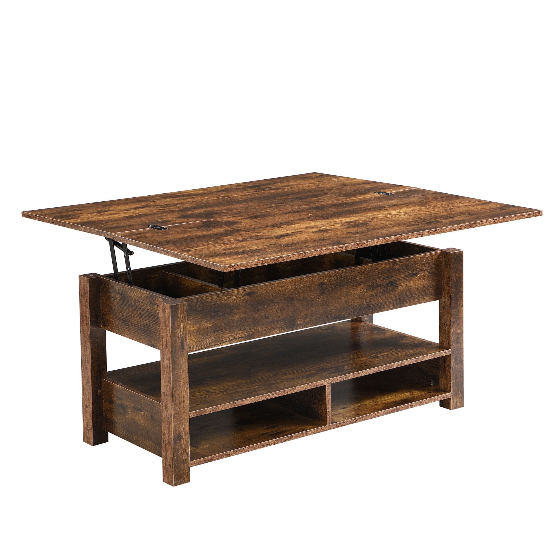 Lift Top Coffee Table, Multi Functional Coffee Table With Open Shelves, Modern Lift Tabletop Dining Table For Living Room, Home Office, Rustic Brown Rustic Brown Primary Living Space Particle Board