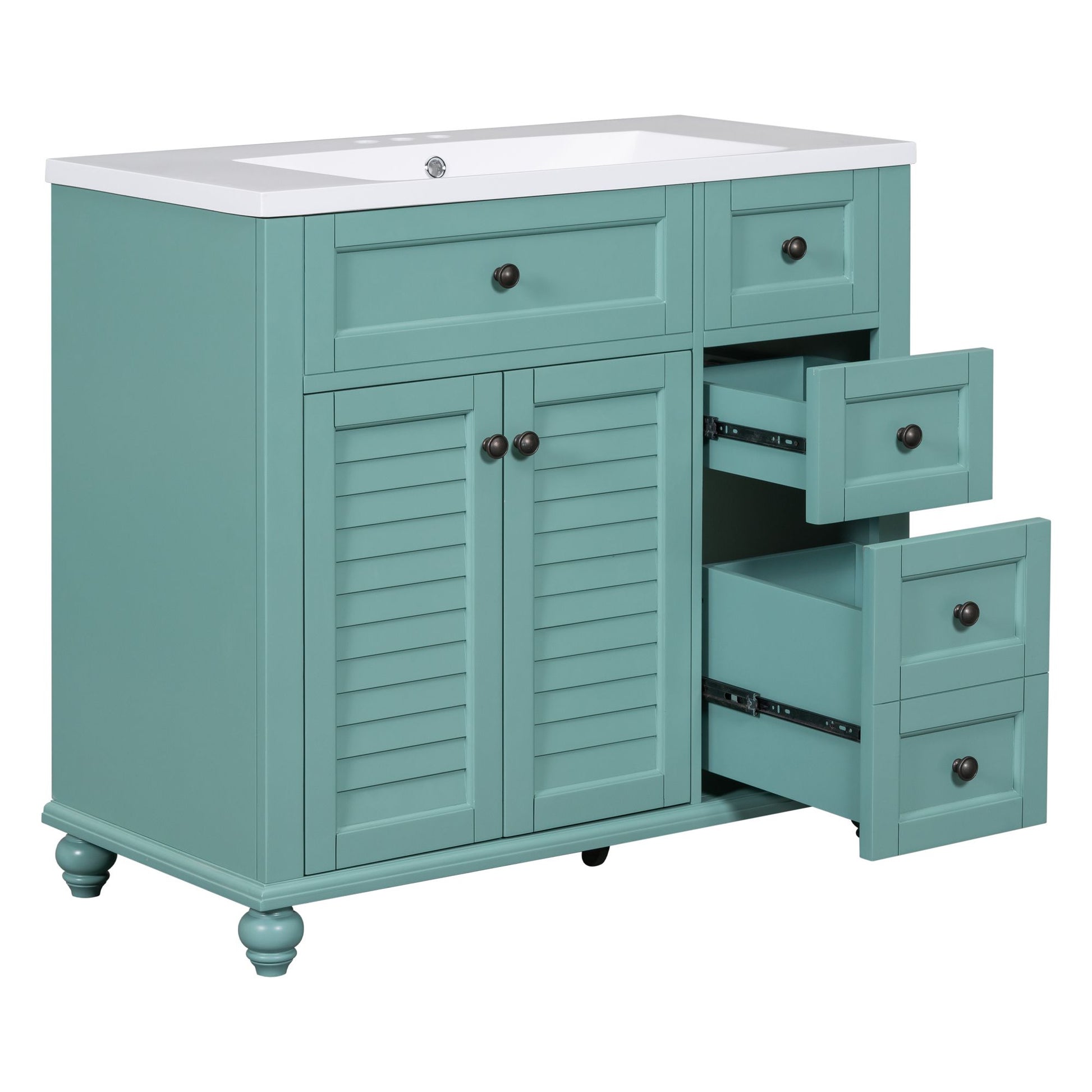 36'' Bathroom Vanity With Undermount Sink,Free Standing Vanity Set With 2 Drawers& Soft Closing Doors,Solid Wood Frame Bathroom Storage Cabinet Same As Sw000117Aaf Blue Green Bathroom Modern Solid