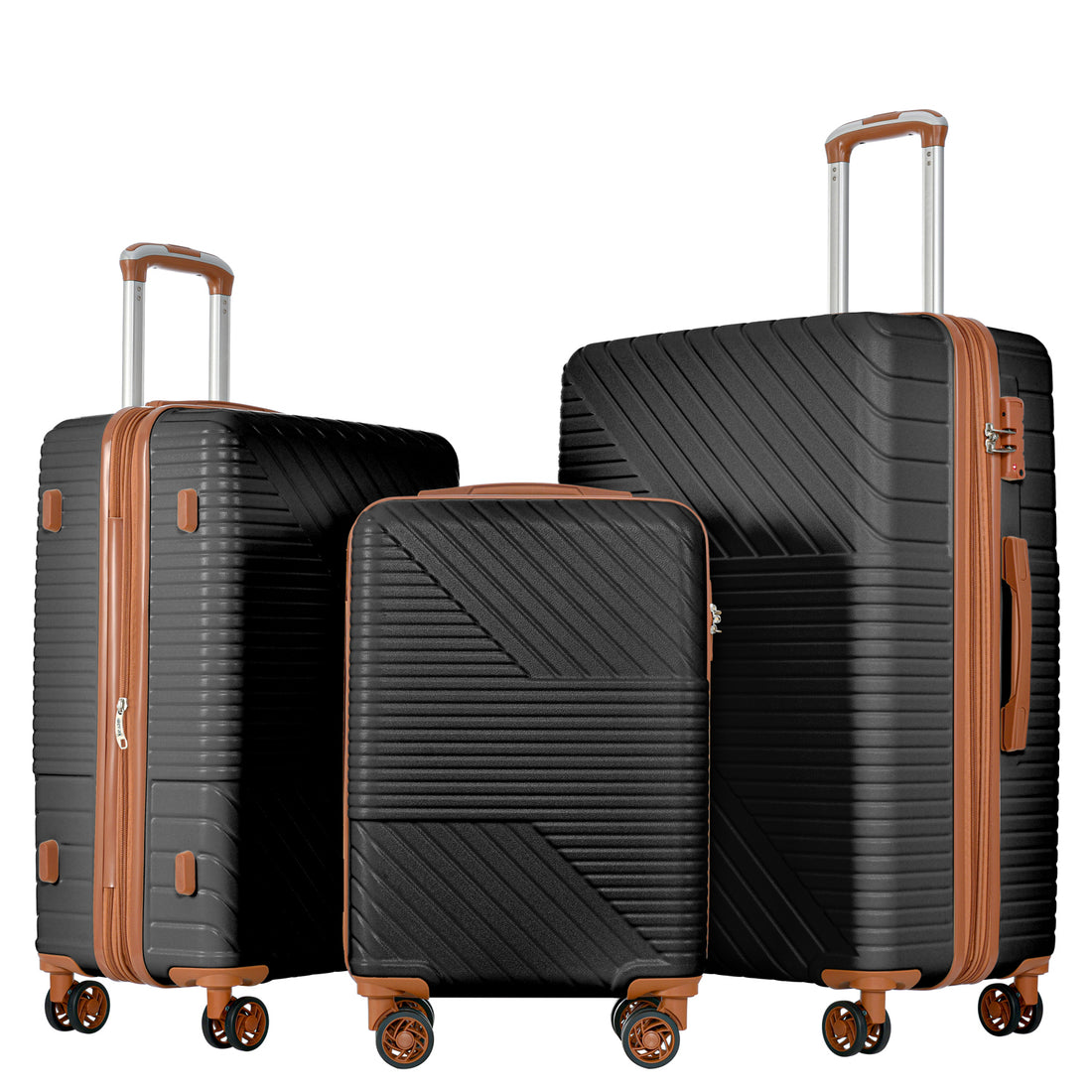 Hardshell Luggage Sets 3 Piece Double Spinner 8 Wheels Suitcase With Tsa Lock Lightweight 20''24''28'' Black Brown Abs